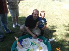 James and Daddy playing in the new sandbox