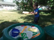 James playing in his new sandbox