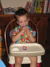 James devouring his cupcake