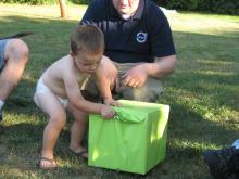 James opening a gift